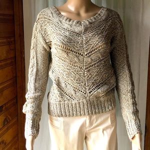 Shimmery V-Neck Cable + Crochet Sweater NWOT